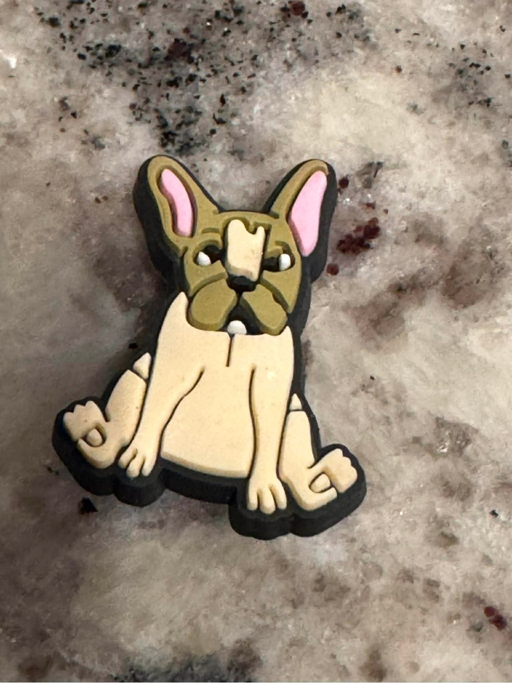 CROCS French Bulldog Jibbitz Charm in Tan, Olive & Pink
